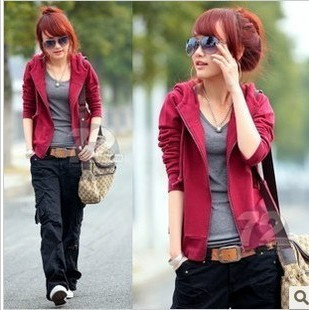 Freeshipping 2012 autumn women's plus size personality zipper with a hood cardigan thin outerwear short jacket long-sleeve