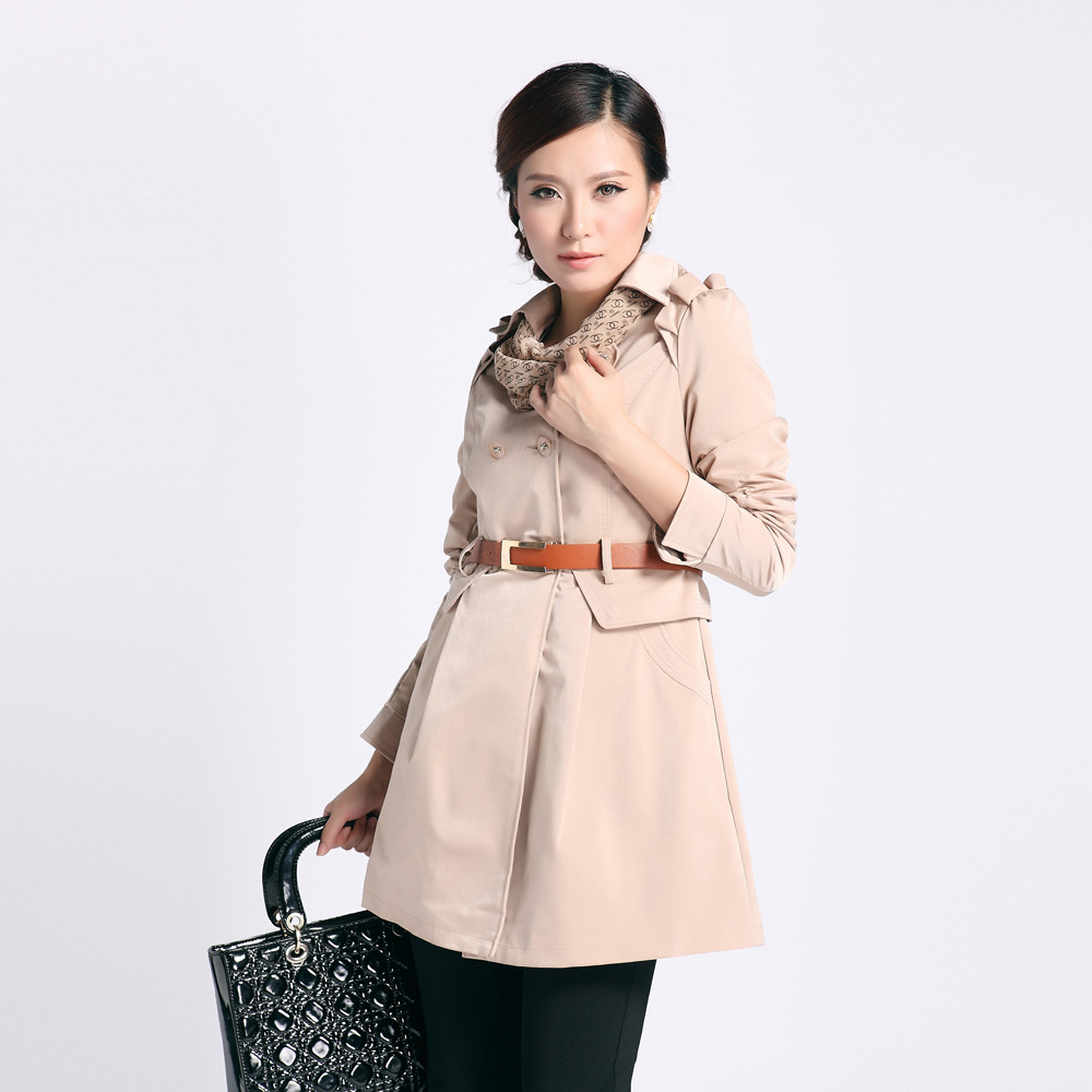 FreeShipping 2012 autumn women's trench double breasted belt outerwear slim waist trench