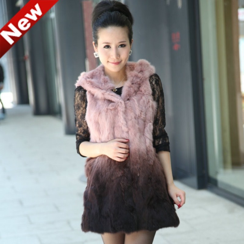 Freeshipping 2012 chromophous rex rabbit hair fur vest vest female medium-long outerwear