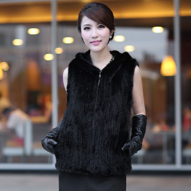 FreeShipping 2012 female mink sweater vest zipper vest fur vest outerwear 1326