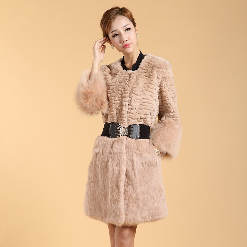 Freeshipping 2012 fox fur rabbit fur coat medium-long slim