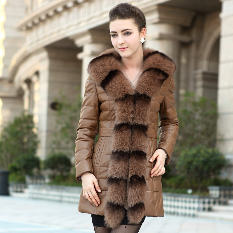 FreeShipping 2012 fox fur skin genuine leather clothing female medium-long