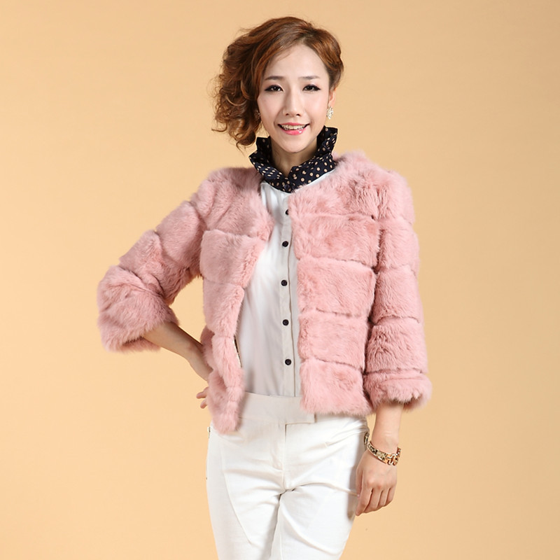 Freeshipping 2012 full leather rabbit fur coat short design slim