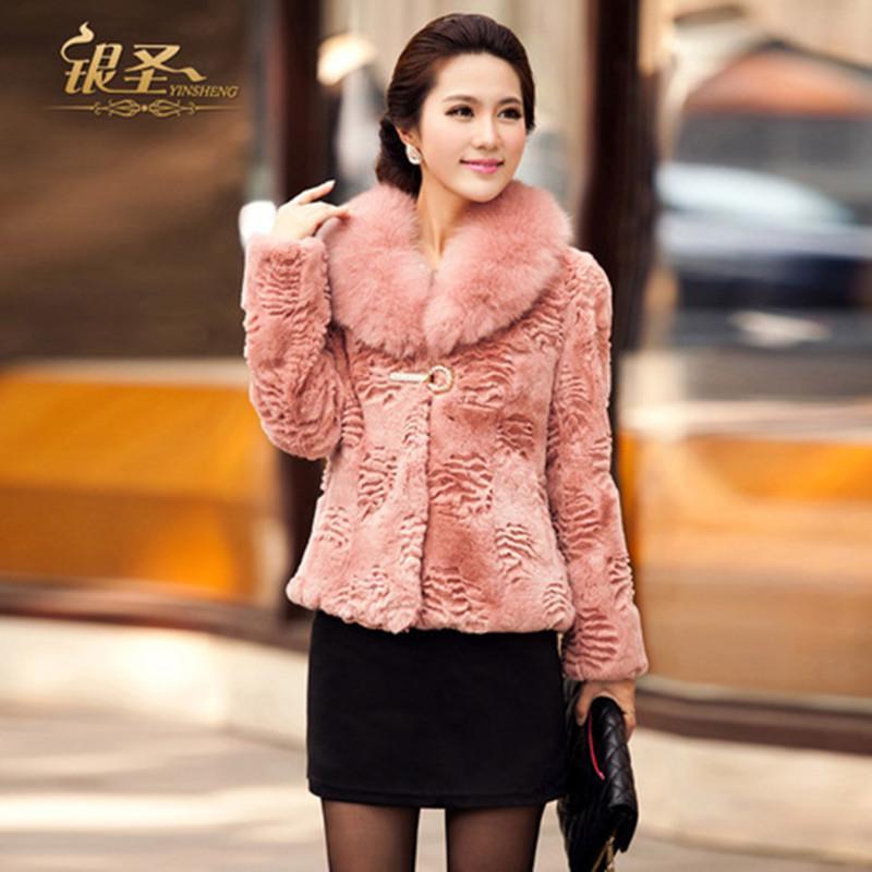 FreeShipping 2012 full leather rabbit trophonema fox fur coat female short design plus size