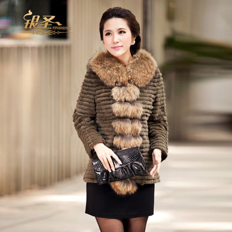 FreeShipping 2012 full leather rabbit trophonema fur coat ultralarge raccoon fur