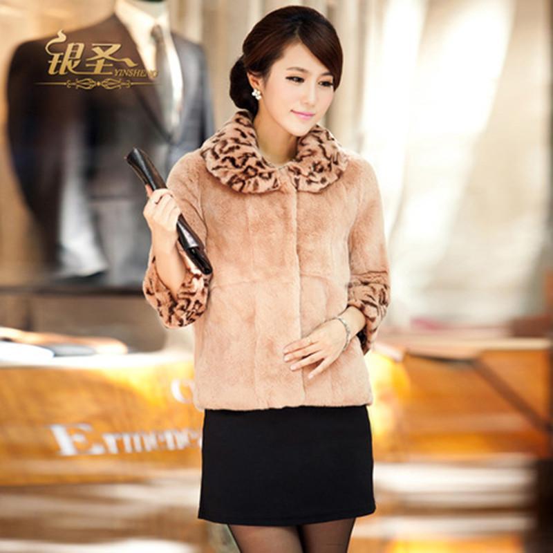 FreeShipping 2012 full leather rex rabbit hair short design o-neck wrist-length sleeve fur coat