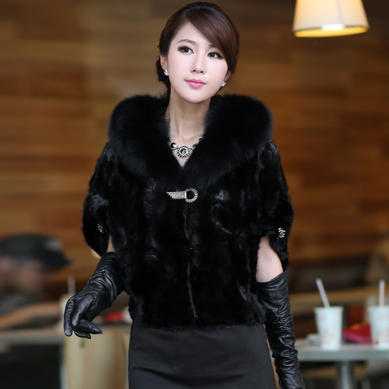 FreeShipping 2012 fur vest mink fox fur outerwear batwing sleeve Women vest