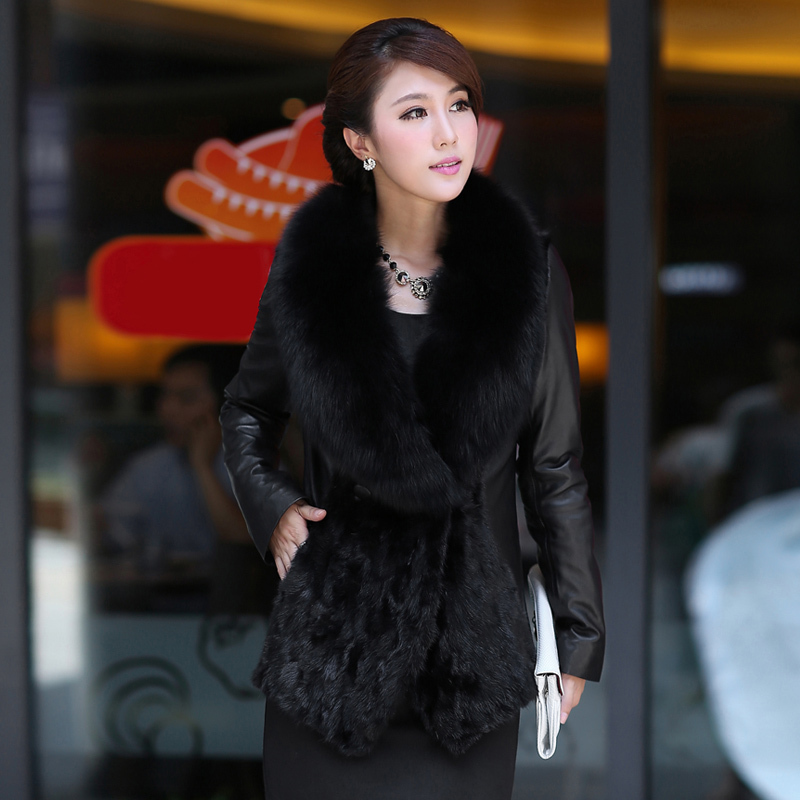 FreeShipping 2012 genuine leather autumn and winter leather clothing fight mink ultralarge fox sheepskin fur coat