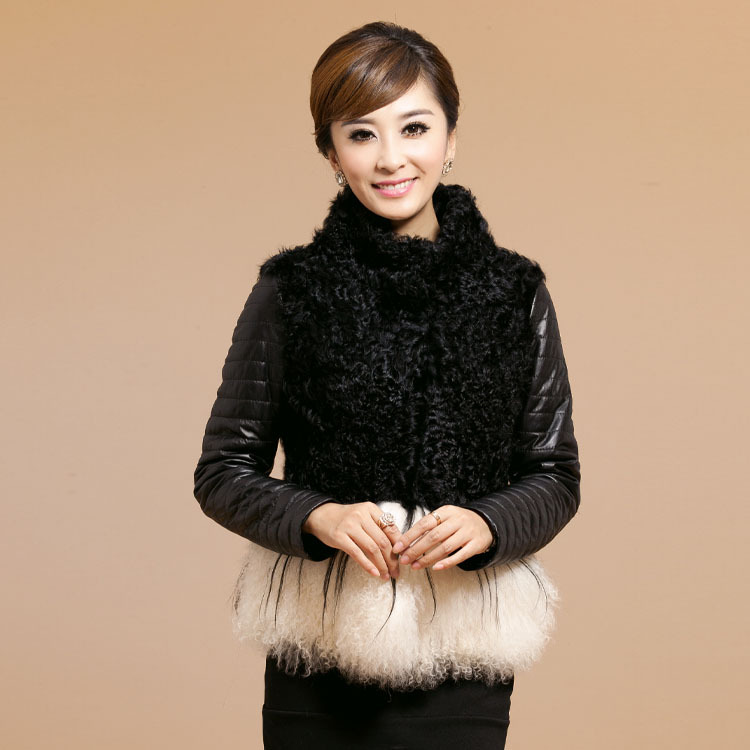 FreeShipping 2012 genuine leather lake wool sheepskin fur coat 7741