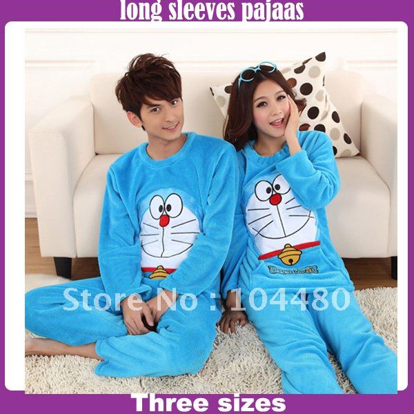 Freeshipping 2012 hot-selling coral fleece cartoon DORAEMON sleepwear lovers sleepwear pajama sets