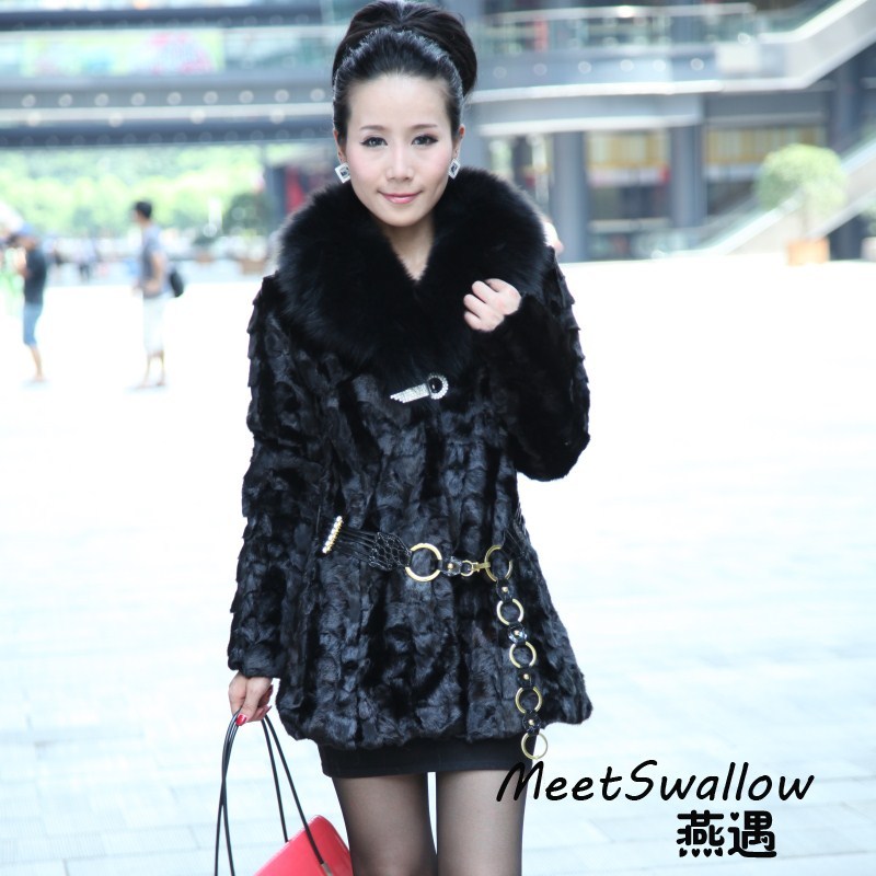 Freeshipping 2012 medium-long mink fur coat fox fur marten overcoat