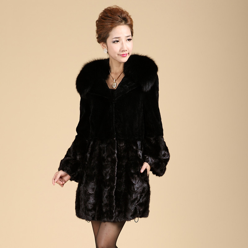 Freeshipping 2012 medium-long rex rabbit hair fox fur mink hair fur coat