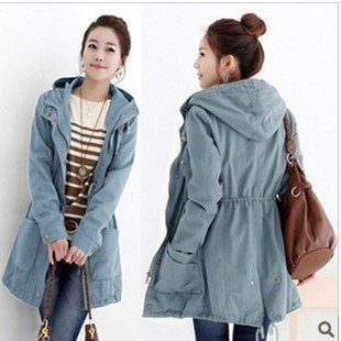 Freeshipping 2012 new arrival women's drawstring hooded trench outerwear medium-long autumn and winter overcoat female outerwear