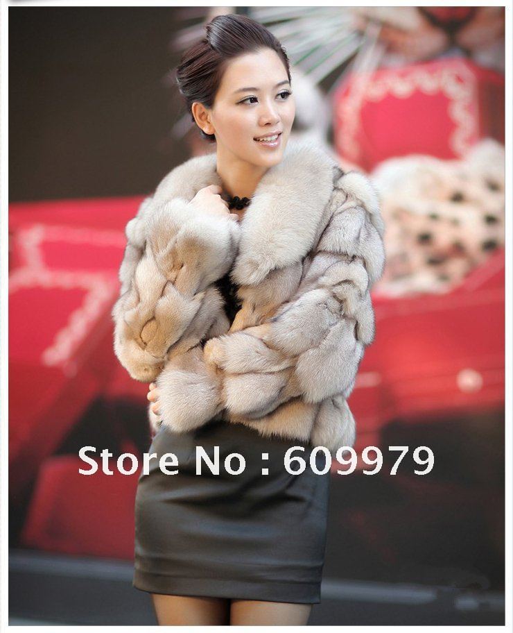 Freeshipping 2012 New Design Lady Fox Fur Coat FF00135 Size of M, L, XL