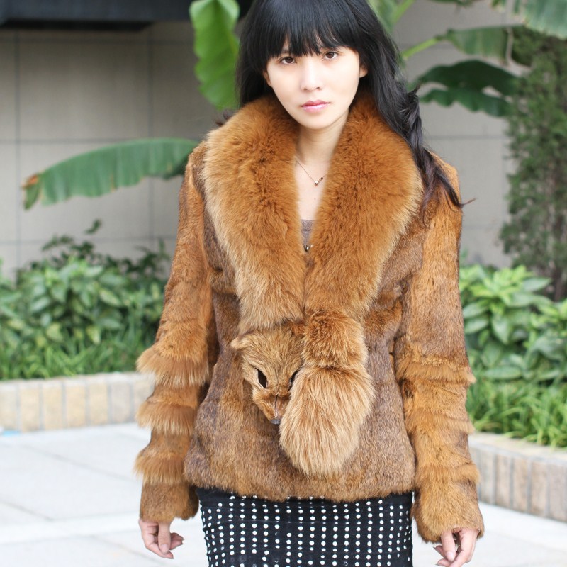 FreeShipping 2012 rabbit fur coat fox fur short design slim autumn