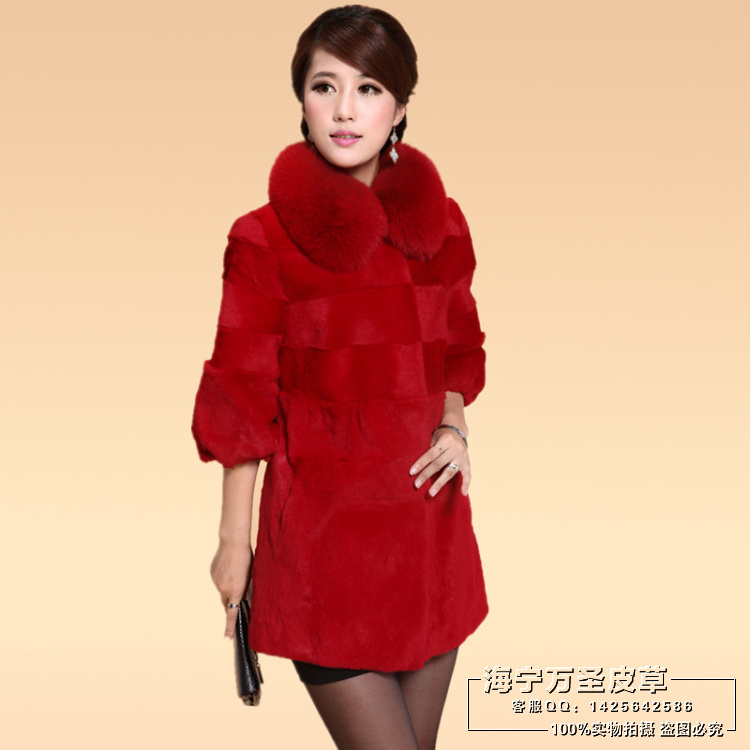 FreeShipping 2012 rabbit fur fox fur medium-long three quarter sleeve female outerwear