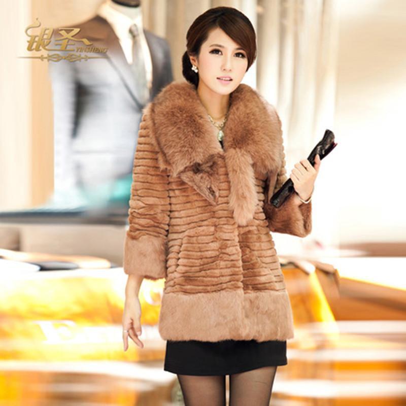 FreeShipping 2012 rex rabbit hair fox medium-long fur coat female overcoat