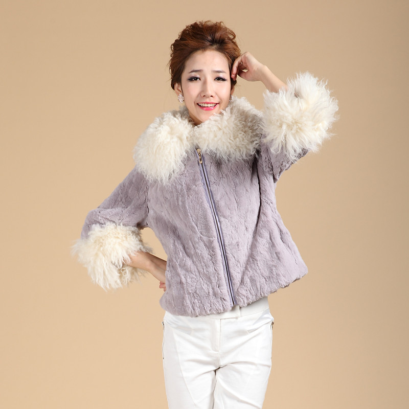 Freeshipping 2012 rex rabbit hair fur coat wool collar short design sweatshirt