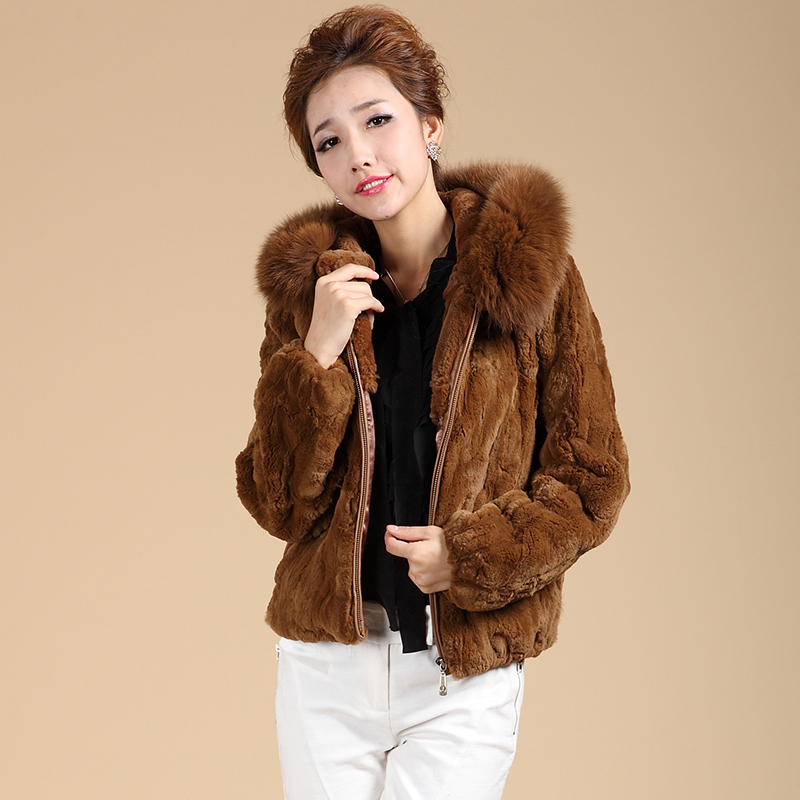 Freeshipping 2012 rex rabbit plush rabbit fur coat fox fur tie cap autumn