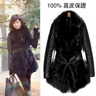 FreeShipping 2012 sheepskin clothes fox fur women medium-long fur coat