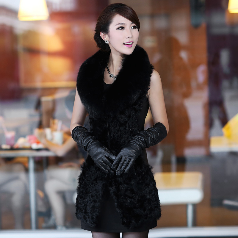 FreeShipping 2012 sheepskin vest sheep outerwear fox fur sleeveless fur vest 1332