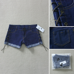 Freeshipping 2012 summer women's all-match tassel strap roll up hem denim shorts boots pants