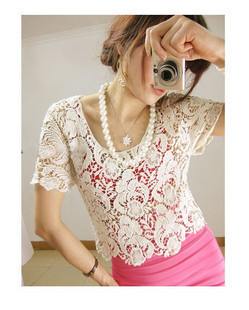 Freeshipping 2012 summer women's japanese style knitted cutout crochet lace short design pullover vest