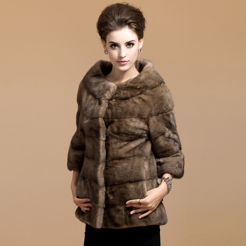 FreeShipping 2012 top mink fur marten overcoat Women outerwear z9700