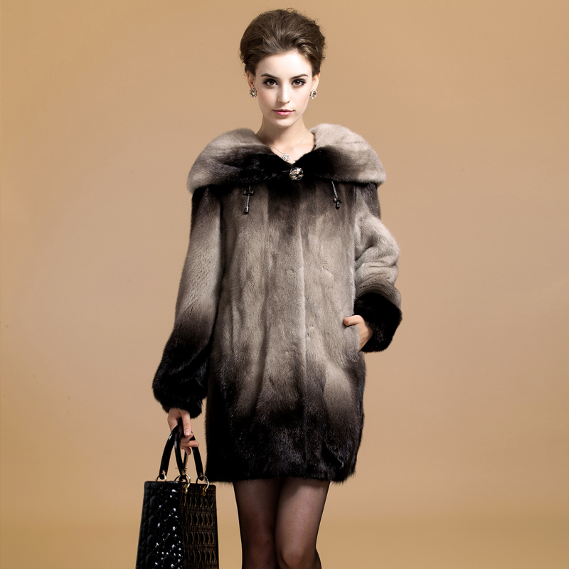 FreeShipping 2012 top mink hair fur marten overcoat Women outerwear z1229