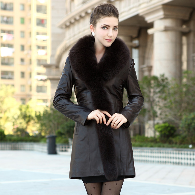 FreeShipping 2012 winter women's genuine leather plus cotton slim fox sheepskin leather clothing outerwear