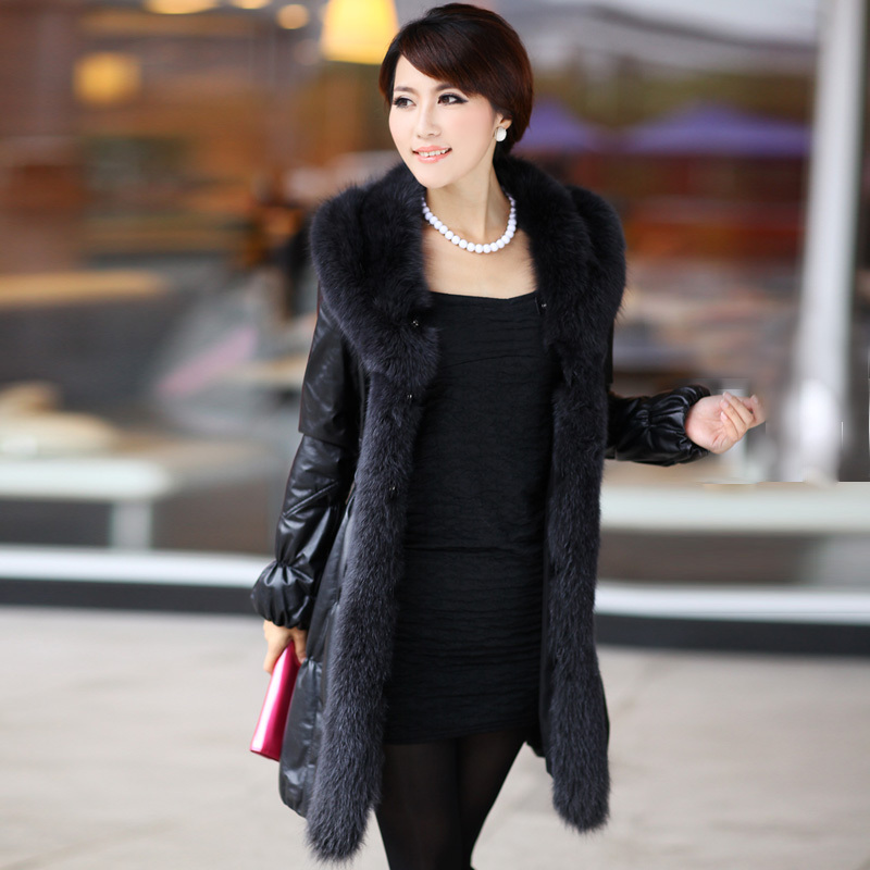 FreeShipping 2012 women's sheepskin plus cotton fox fur coat a1231