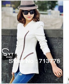 Freeshipping 2013 lady autumn Europe and USA pouplar personality turn down collar inclined zipper  small suit  jacket TZ-JK05401