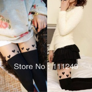 Freeshipping (5pieces/lot) Splicing hit color thigh pantyhose love high cylinder design stockings