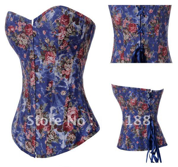 FREESHIPPING!! blue floral Corset Sexy lingerie wholesale retail