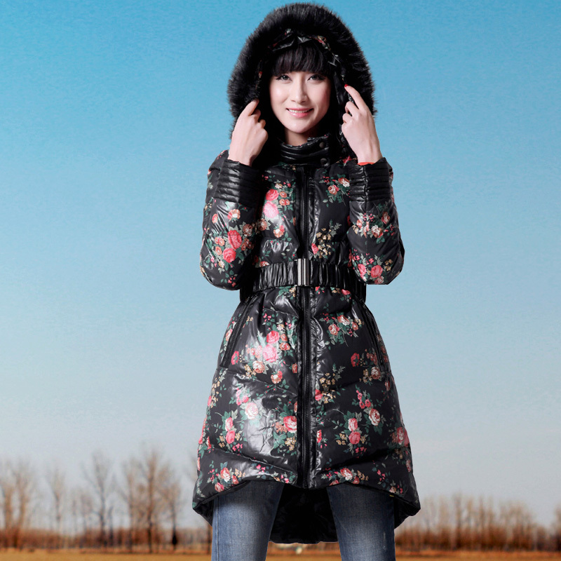 Freeshipping Brand RIP white duck down reversible fancy long design down coat 24180059 flowers