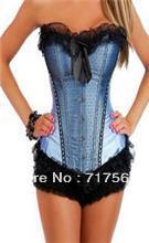 Freeshipping , Bustier , Lingerie , Turquoise Corset with Black Lace Trim , Fashion overbust corset