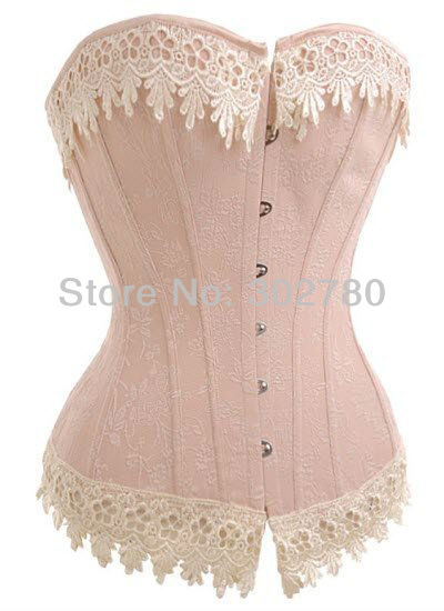 FREESHIPPING , BUSTIER , Sexy lingerie Fashion Victorian Cream Overbust Corset size S-2XL C0905