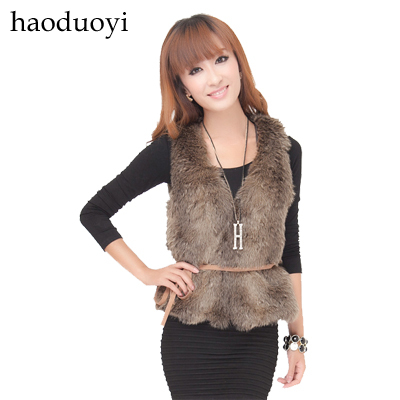 freeshipping Chamois lacing deep brown fur vest fur vest hm6 full women