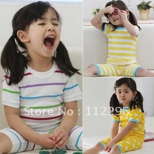 Freeshipping Child summer sleepwear underwear set short-sleeve shorts 100% cotton summer lounge male female child