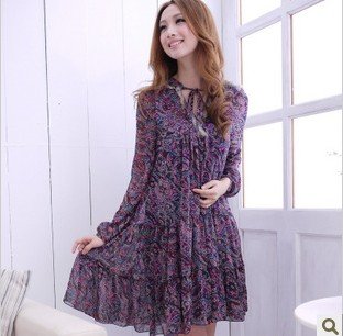 Freeshipping Color Optional  Loose Plus Size Full Dress Long-Sleeve Chiffon One-Piece Dress Tz-Wc-0006