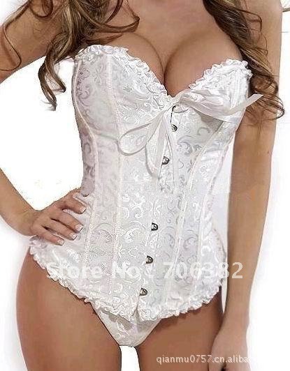 Freeshipping  Cotton blended corsets corset white of cotton cheap corset(S/M/L/XL /XXL)(S0005)