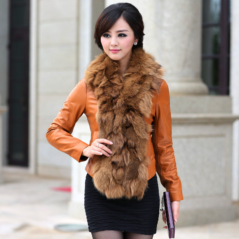 FREESHIPPING Fashion 2012  Women's  genuine leather foxfeather clothing fur ultralarge fox fur Sheep skin 6083