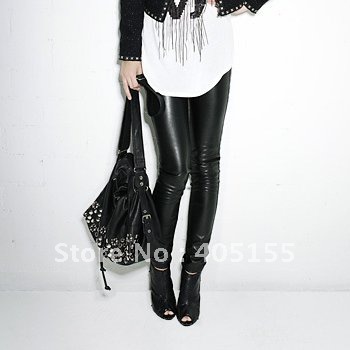 Freeshipping fashion BLACK matt imitation leather pu leggings wholesale +1pcs/lot cheaper price