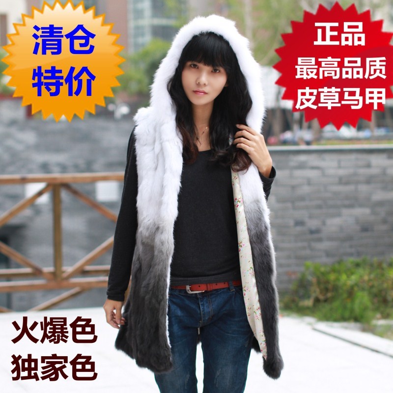 FreeShipping fur outerwear 2011 rabbit fur vest vest hooded fox fur