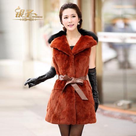 FreeShipping Fur vest fox rex rabbit cashmere sweater vest long design plus size female outerwear 2012