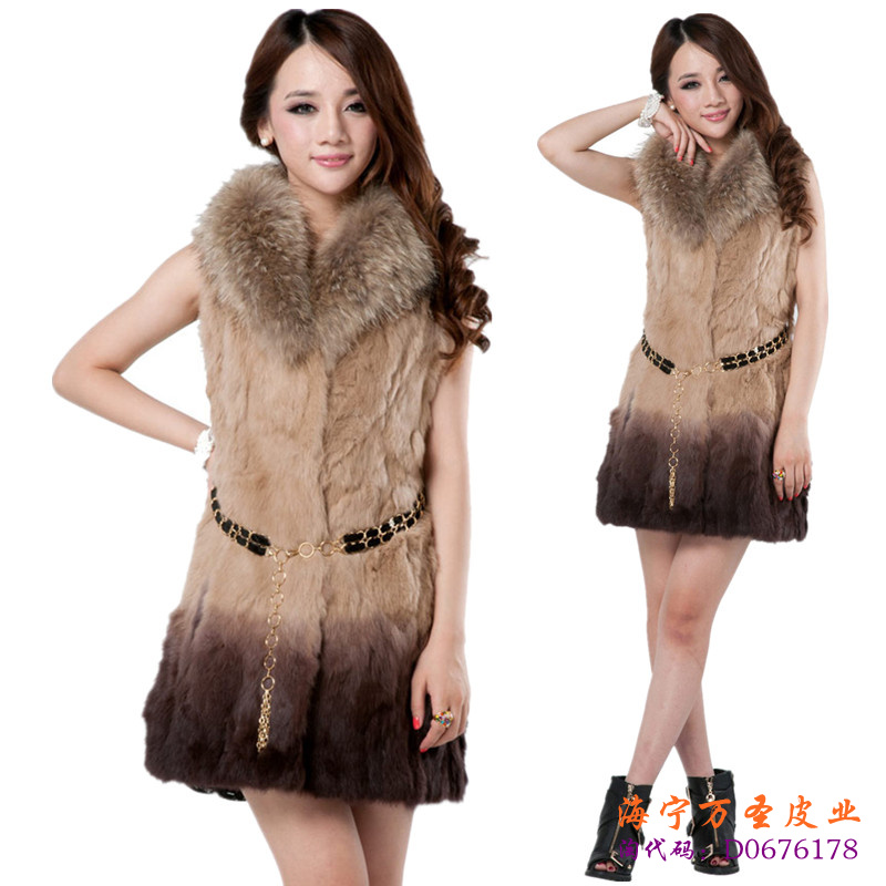 FreeShipping Fur vest outerwear 2012 rex rabbit hair raccoon fur medium-long