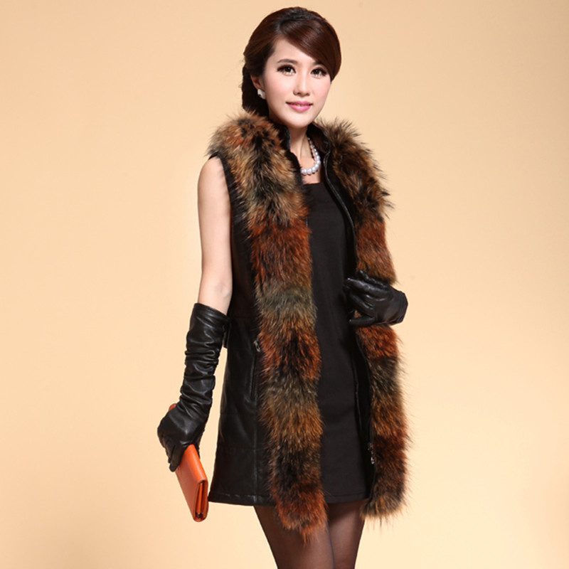 FreeShipping Fur vest raccoon fur sheepskin women's medium-long fur coat 2012