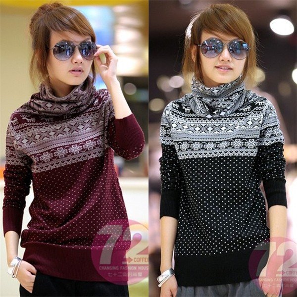 Freeshipping Geometry 2012 New, Long Sleeve Cowl-Neck Wool Colorblock Striped Fashion Ladies Sweater Pullovers D-9129B handsome