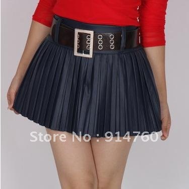 Freeshipping High Quality Autumn and Winter Women's PU Leather Pleated Pantskirt -- Giving Belt