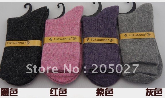 freeshipping high quality women's knee-high solid color rabbit wool socks for  autumn and winter 35-39